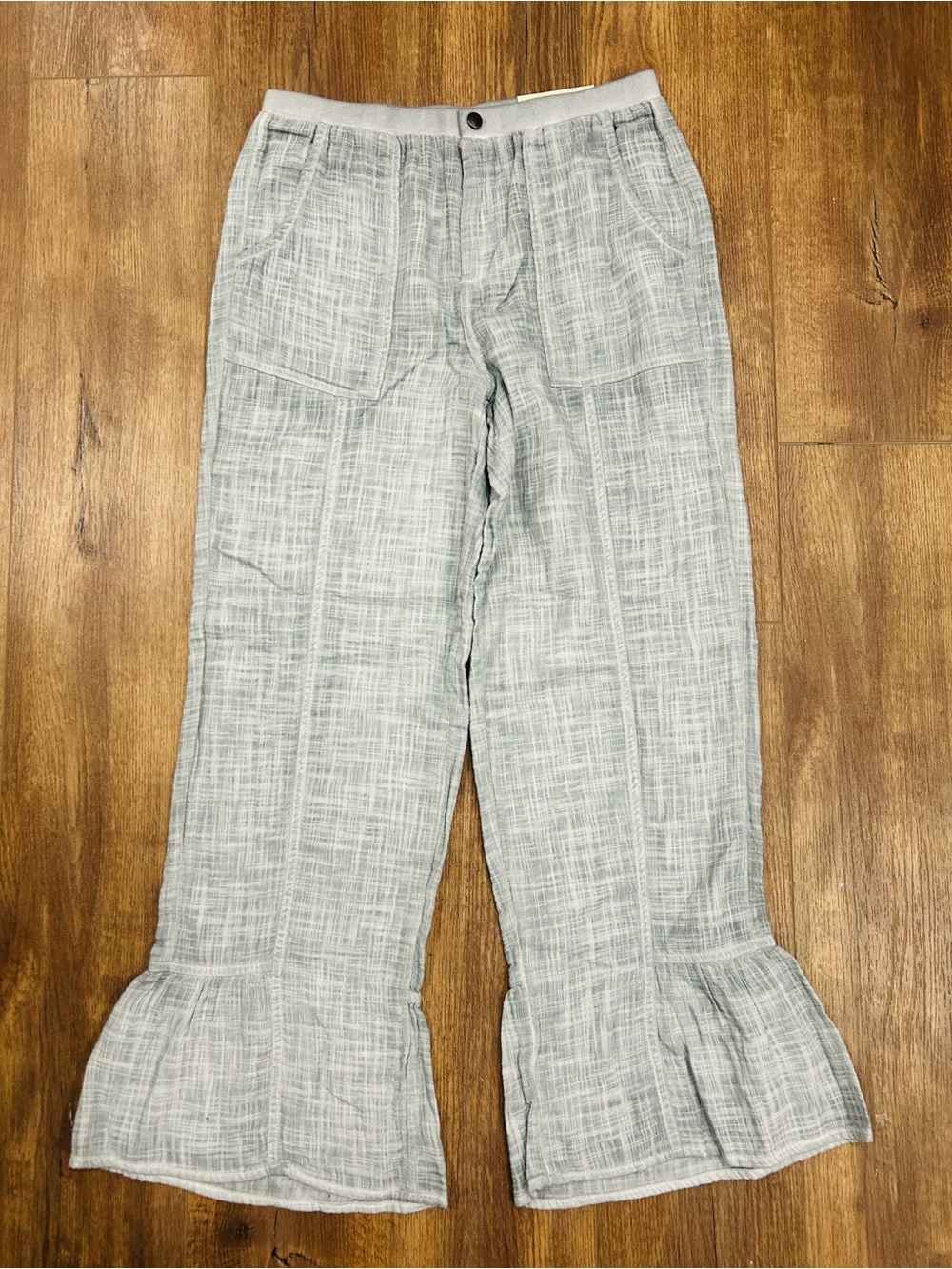 NWT Raleigh gauze ruffle pants in gray blue full length 100% cotton ruffle pants